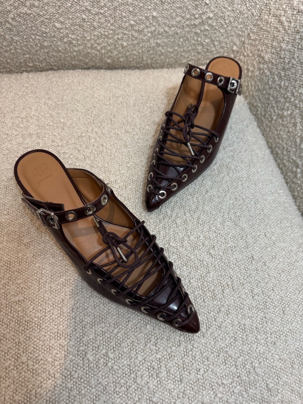GANNI Burgundy Eyelets 35 lace-up mules - Picture 10 of 12